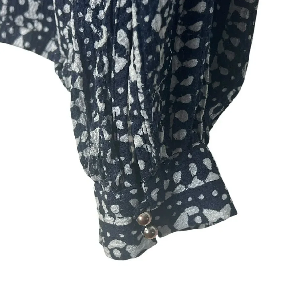 Tory Burch Women's Blouse 100%‎ Silk Long Sleeve Black White Print Top Size 2